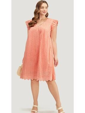 Bloomchic Ruffle Trim Sleeveless Vneck Coral Dress Size 12